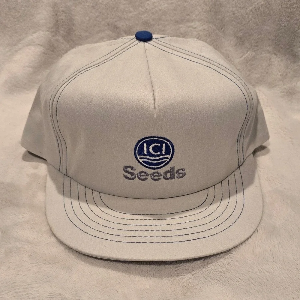 ICI Seeds Vintage Snapback‎ Trucker Hat Blue Embroidered Logo Gray Adjustable